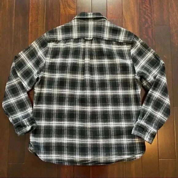 Jachs Mens Flannel Shirt Button Front Long Sleeves Plaid Black White Medium - Picture 15 of 16